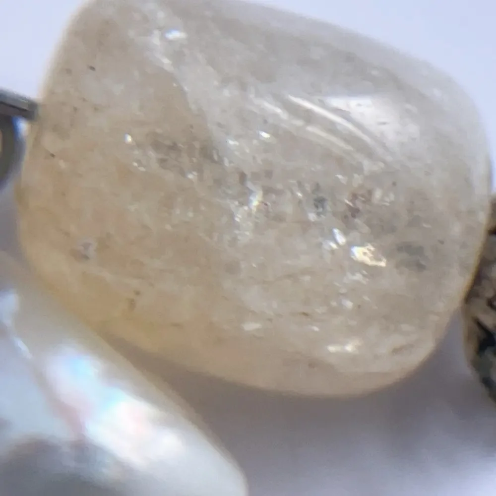 VTG Gemstone Freshwater Pearls Long Necklace Spinel Quartz Tourmaline Suede Boho